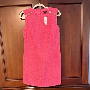 Ann Taylor Pink Tweed Dress with Gold Accent Buttons. Lined with zip back